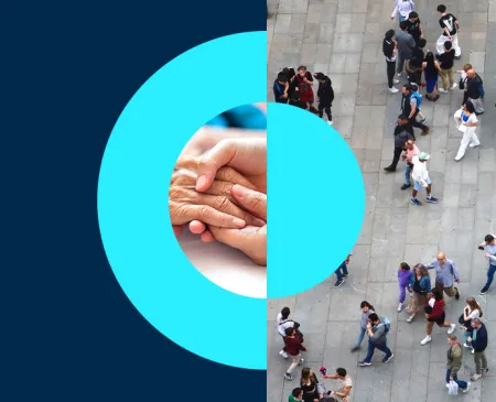 far-off population view and a close-up compassionate touch