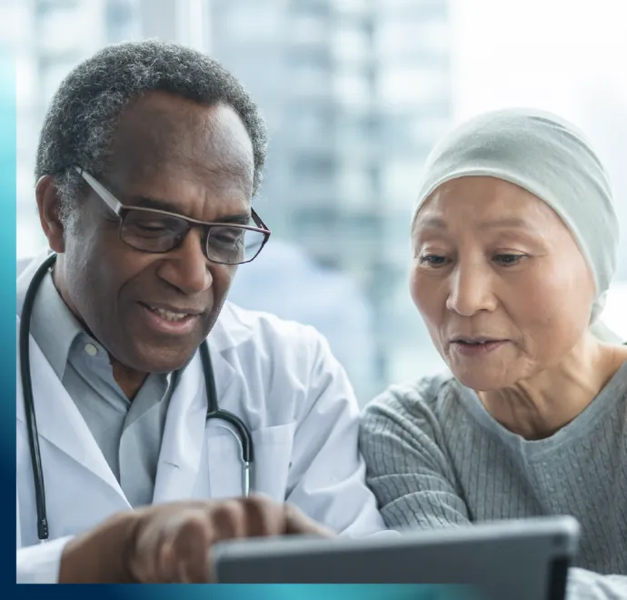 Oncology patient and doctor