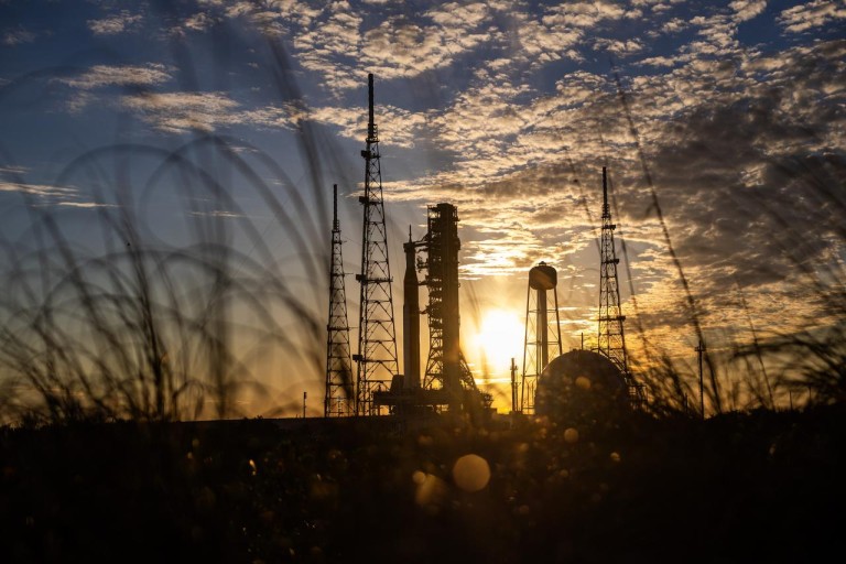 Artemis II at sunset